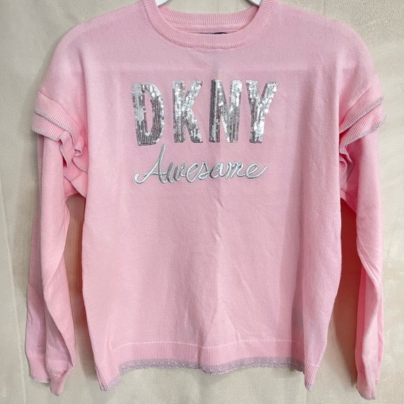 DKNY - Pink & Gray Sweater - Girl Size XL - Picture 1 of 1
